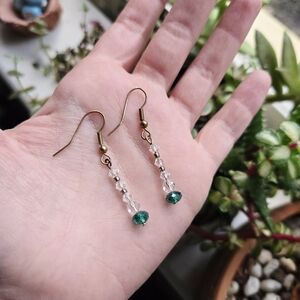 Vintage Pair of Dainty Gold Crystal Bead Dangle Drop Hook Earrings